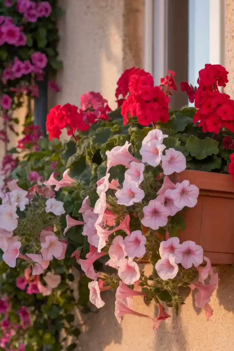 Cascading Geraniums & Petunias