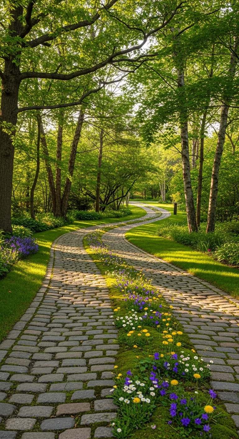Curved Cobblestone Pathway