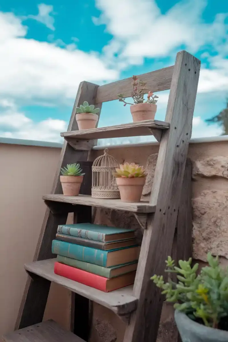 Repurposed Antique Ladder Shelf