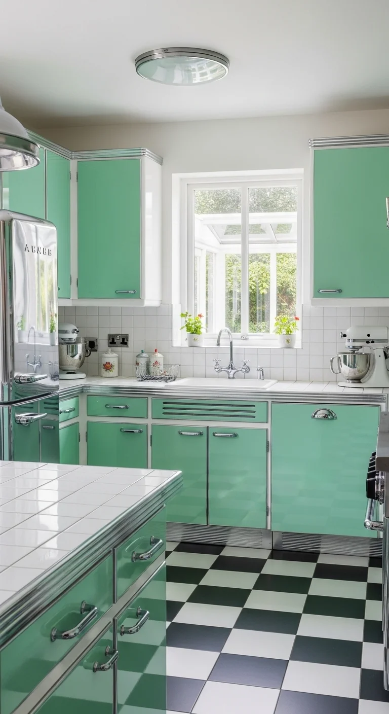 Retro Mint Green Cabinets