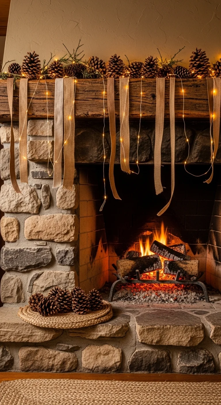 Rustic Charm with Pinecones and Twinkling Lights