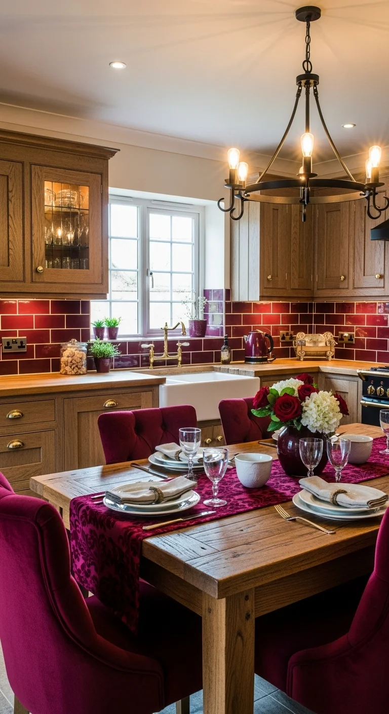 Rustic Oak and Deep Burgundy Elegance