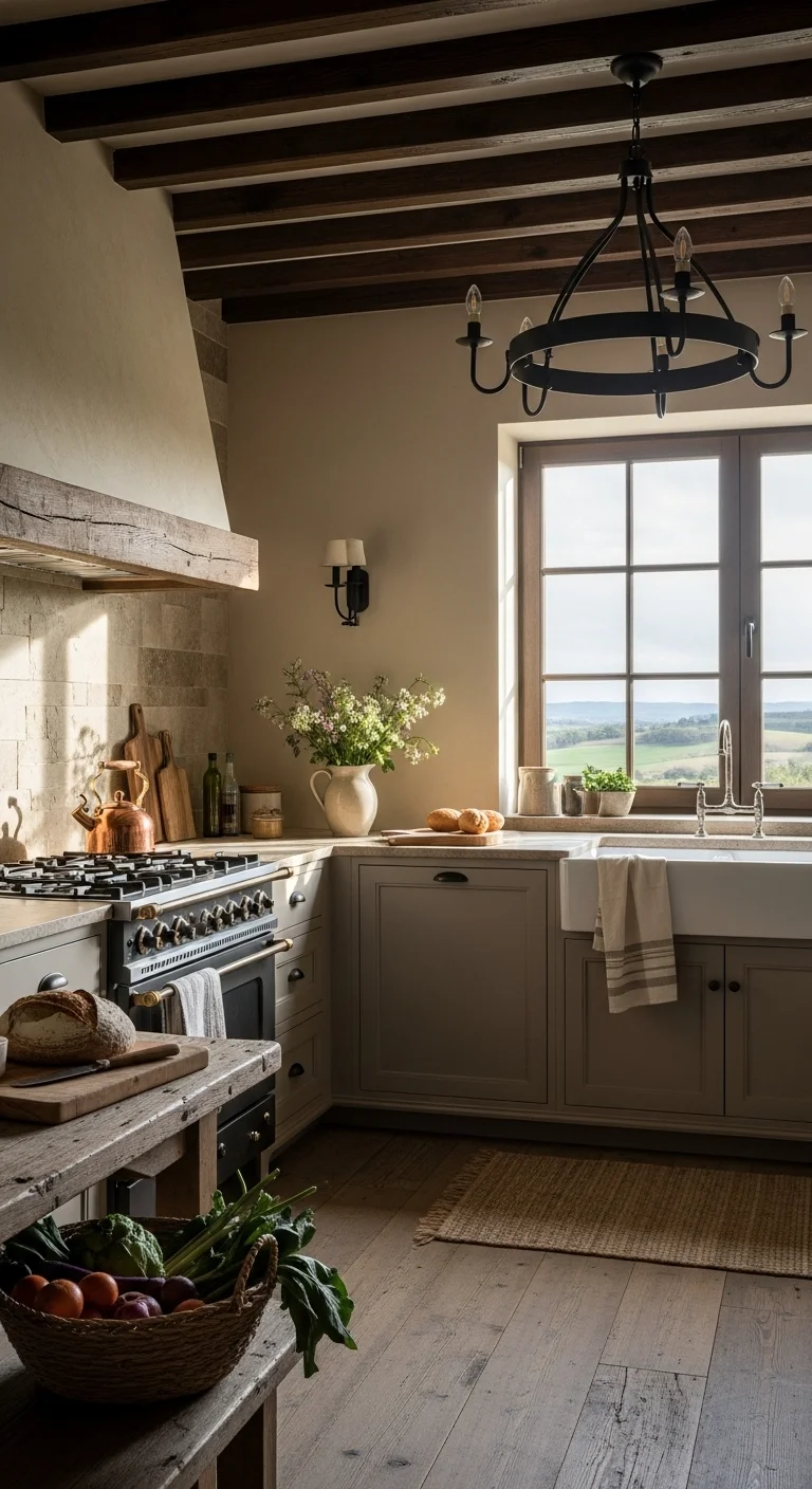 Rustic Taupe with Textured Stone Backsplash