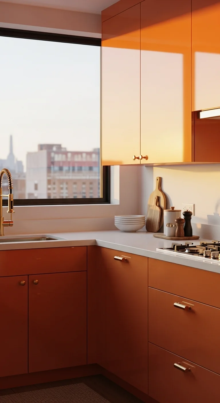 Sunset Vibes with Glossy Orange Cabinets