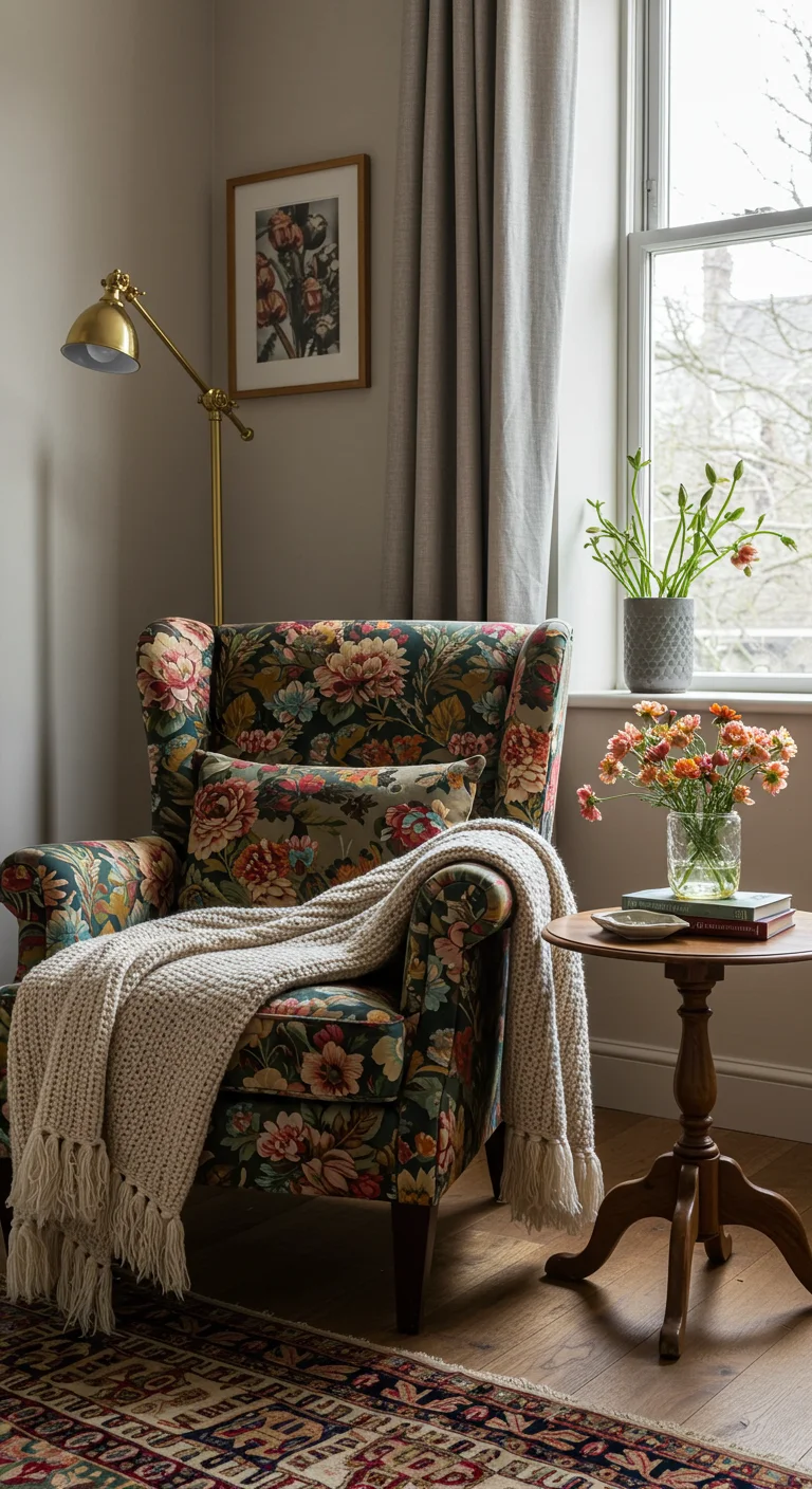 Velvet Armchairs with Floral Patterns