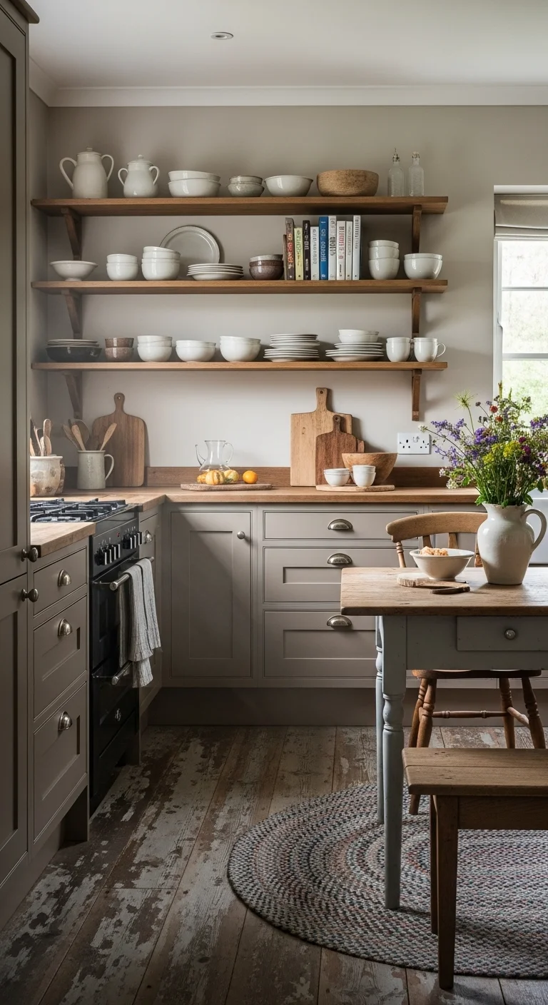 Warm Taupe Cabinets with Rustic Accents