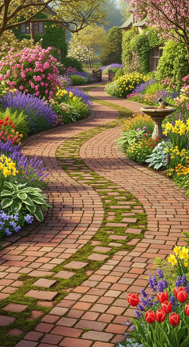 Whimsical Curved Brick Driveway